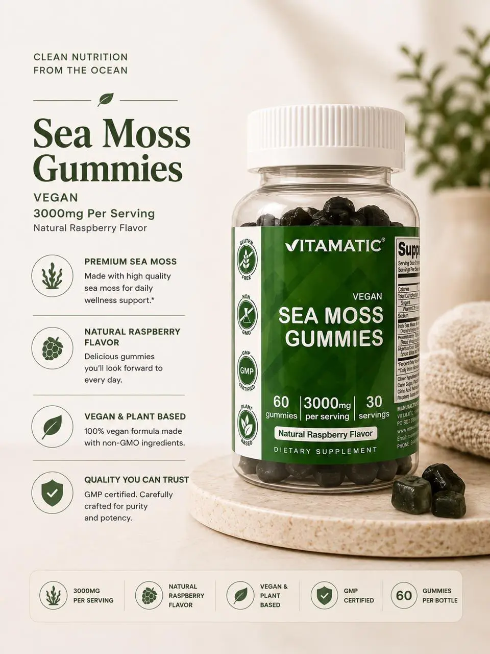 Vitamatic Irish Sea Moss Gummies 3000 mg – 60 Vegan Gummies