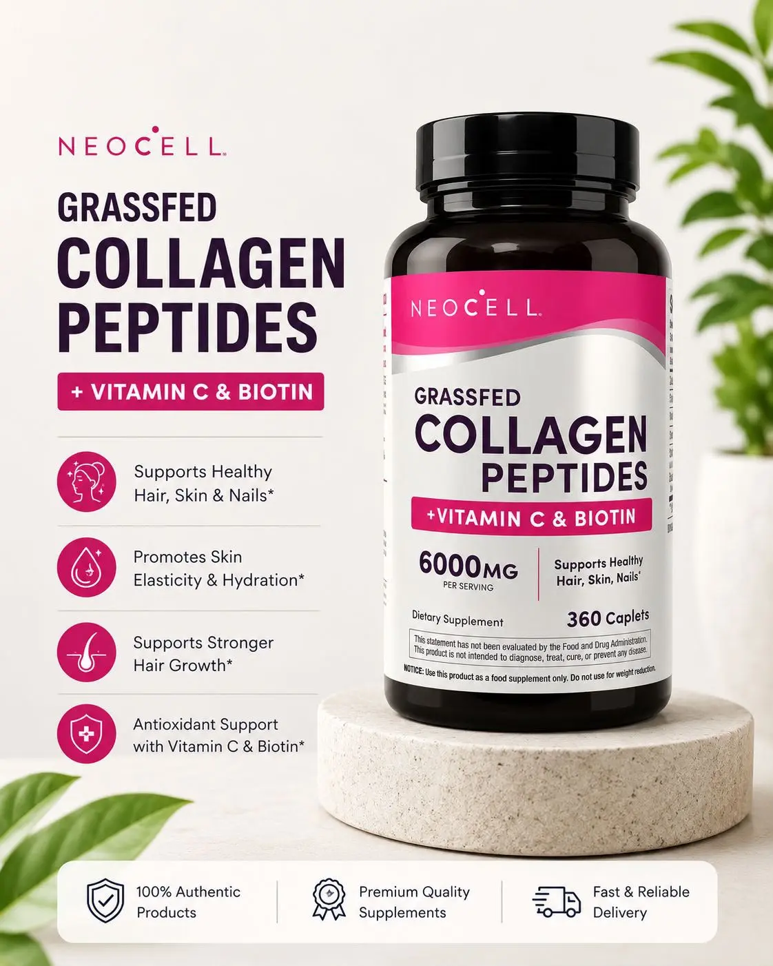 NeoCell Grassfed Collagen Peptides + Vitamin C & Biotin – 6000 mg