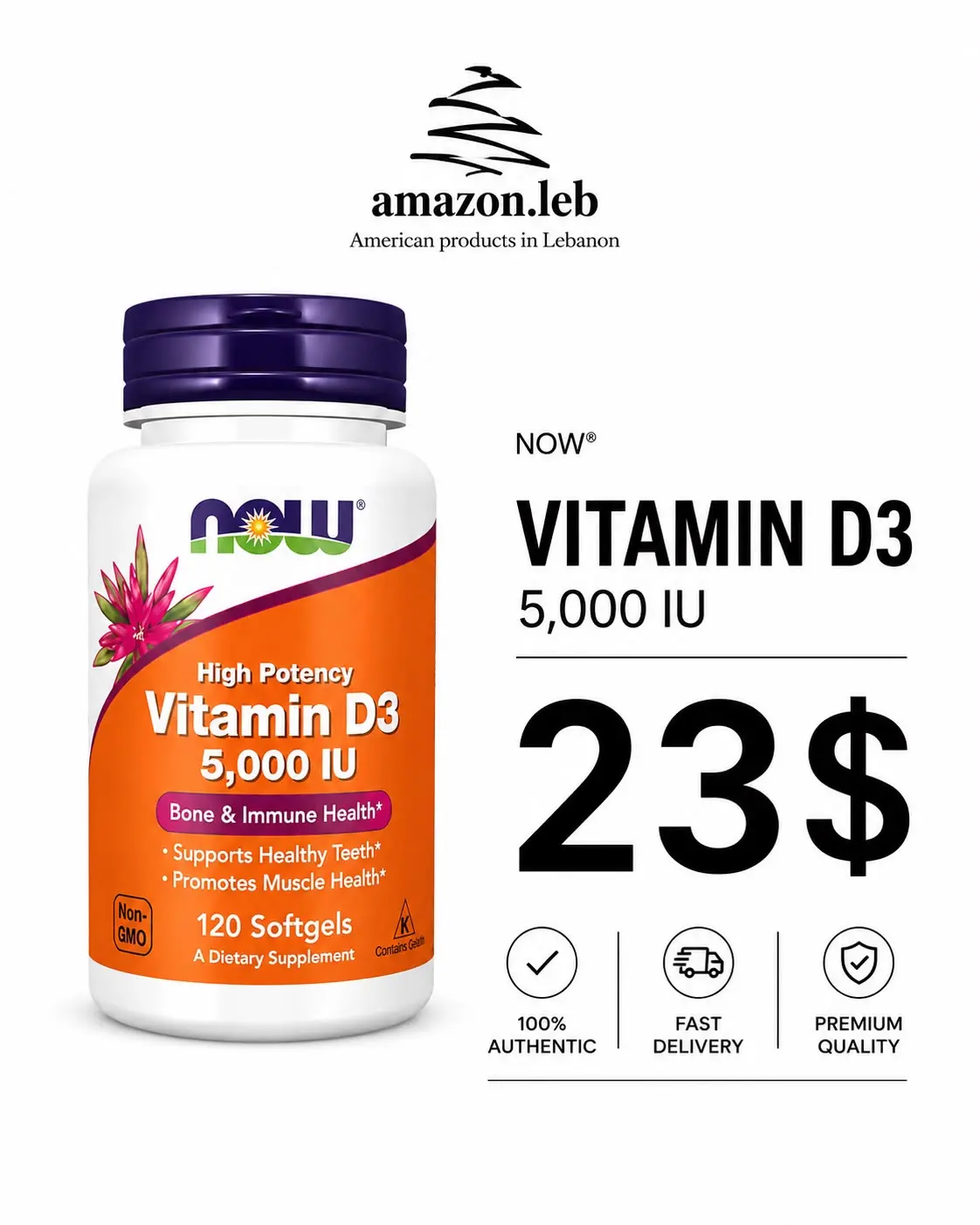 NOW Vitamin D3 5000 IU – 120 Softgels