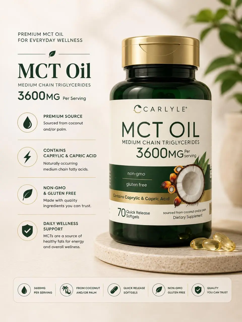 Carlyle MCT Oil 3600 mg – 70 Quick Release Softgels