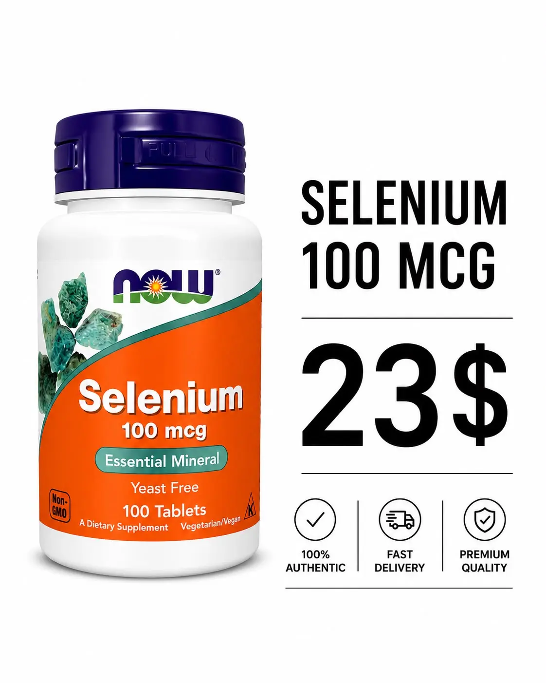 NOW Selenium 100 mcg – 100 Tablets