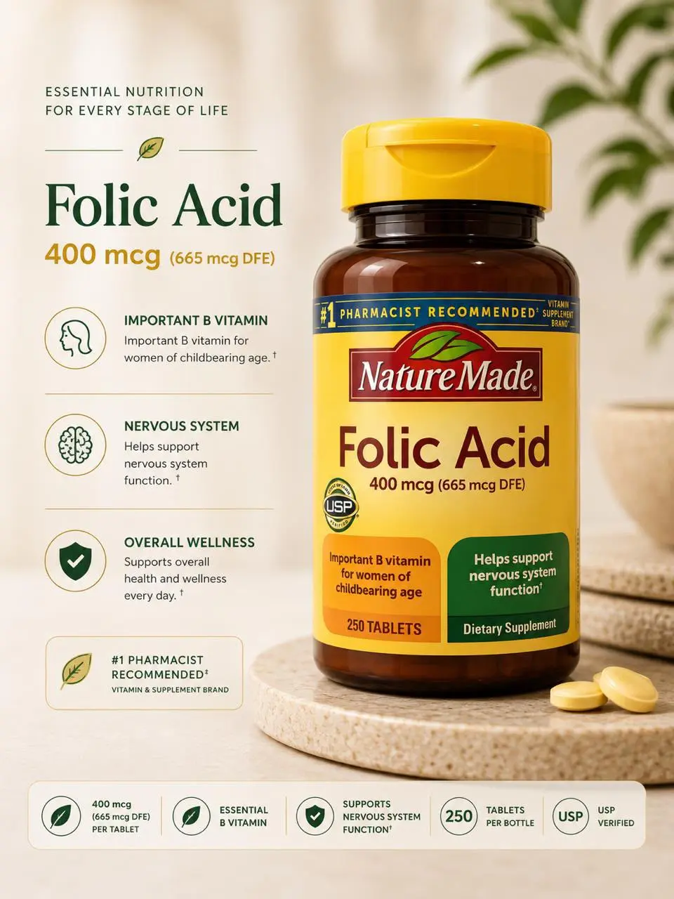 Nature Made Folic Acid 400 mcg – 250 Tablets