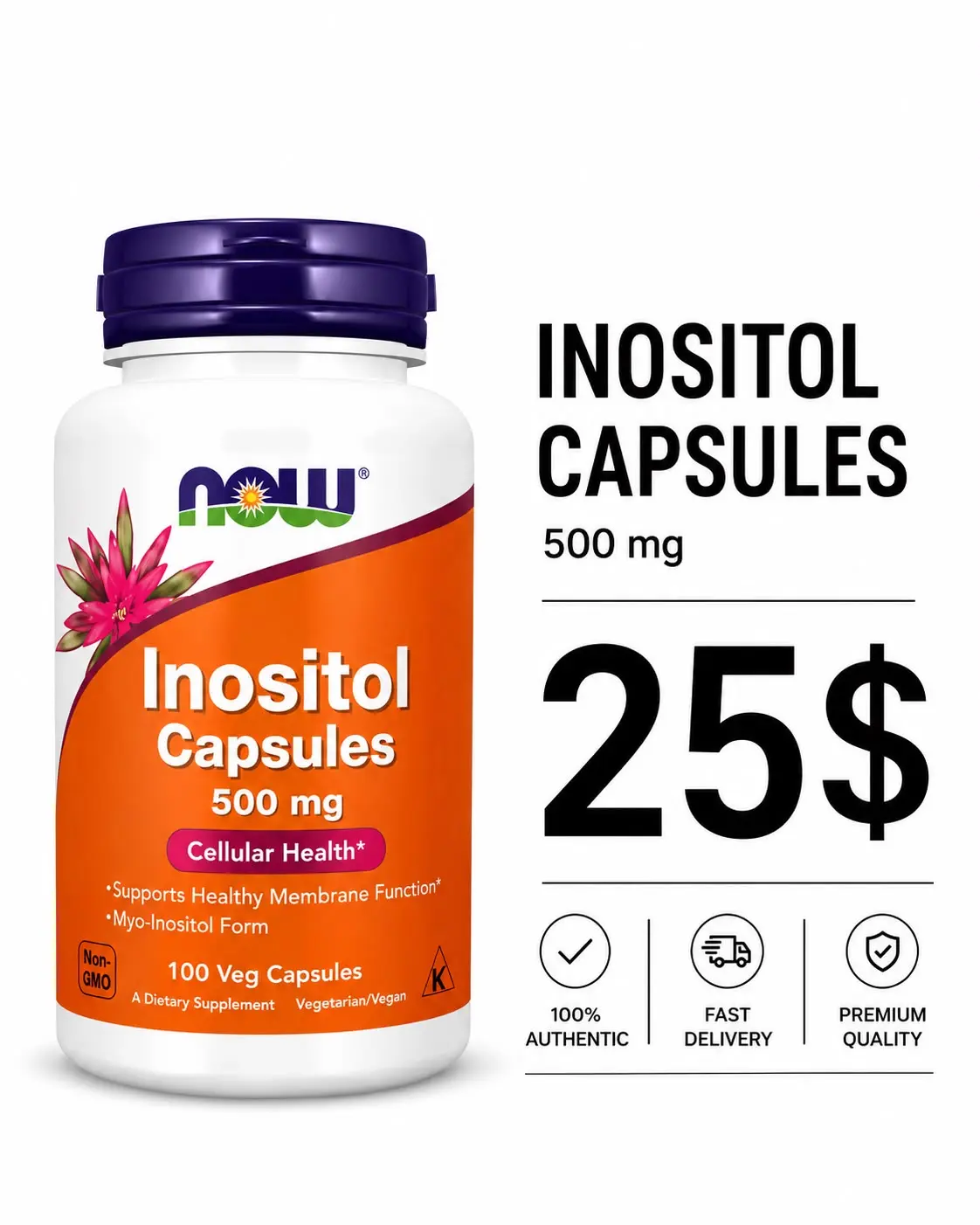 NOW Inositol 500 mg – 100 Veg Capsules